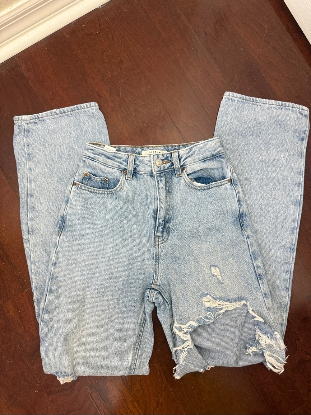 PACSUN Light Blue Distressed High-Rise Straight Leg Women’s Jeans Size 24 Small
